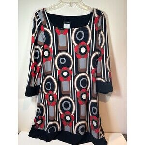 B Smart Vintage Retro Black/Red/Tan Geometric Pattern Dress Size 8